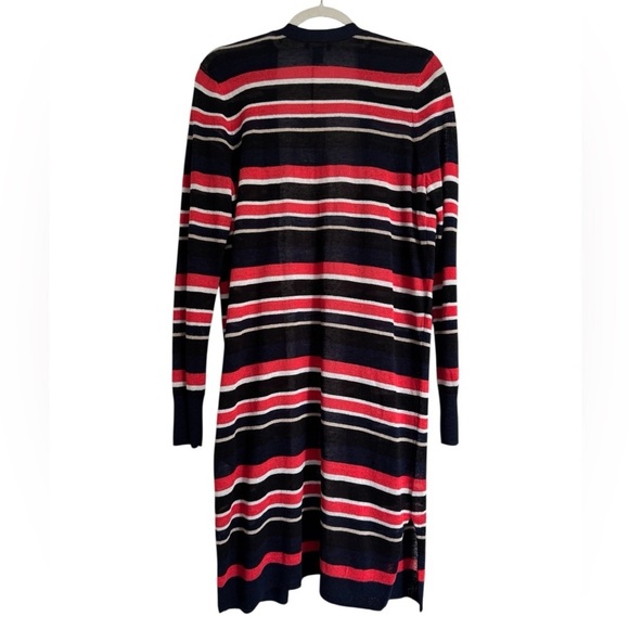 NWT Halogen Longline Open Front Cardigan Casual Summer Sweater Stripe Navy Red M - Picture 4 of 7